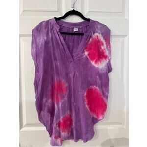 Love Tanjane Purple & Pink Hand-Dyed Sleeveless Tunic Top Boho Artsy Bright‎ USA